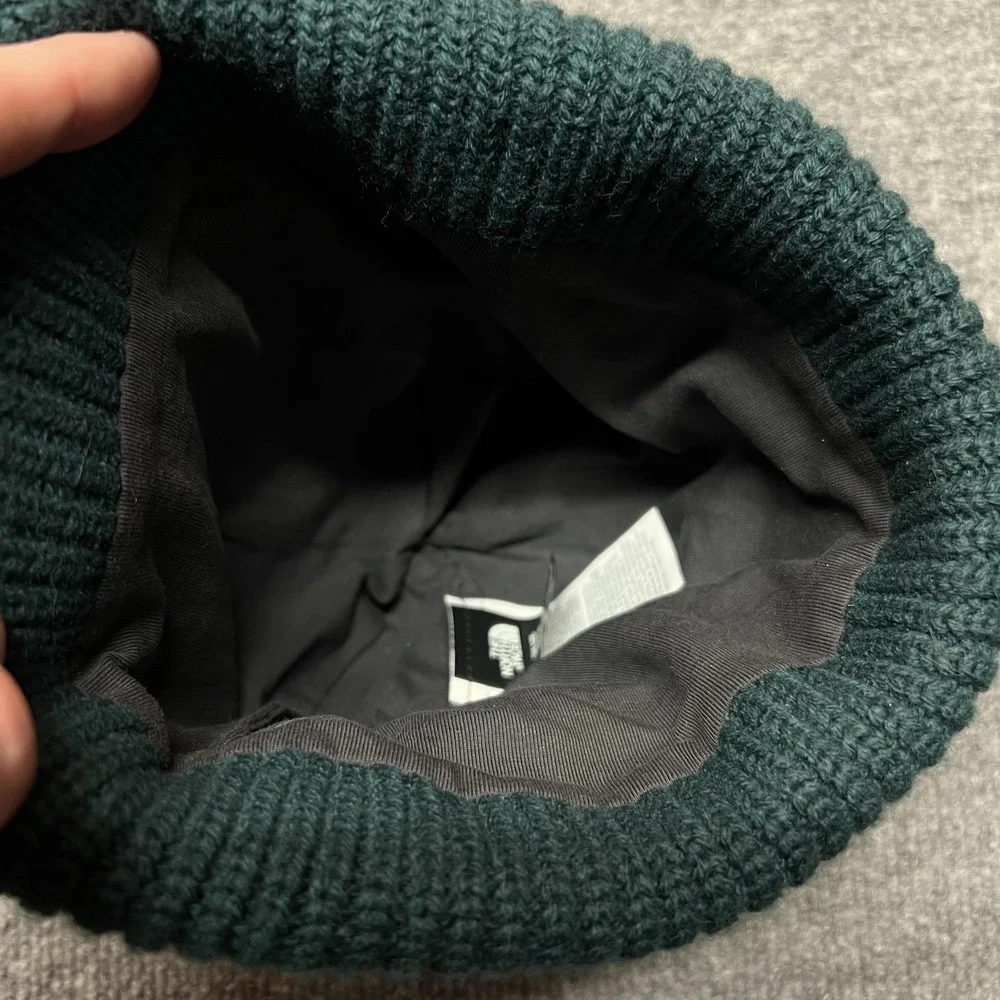The North Face Beanie Unisex One Size Green Plaid Patch Knit Lined NFOA3FJW